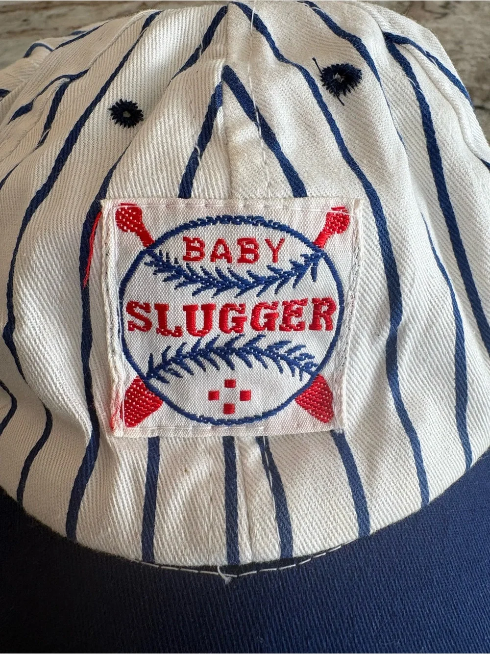 Vintage Baby Slugger Baseball Cap Soft 0-24 Months White Blue Sports Hat